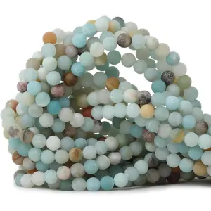 60PCS 6mm Natural Colorful Frosted Amazonite Gemstone Round Loose Beads Stone Beads for Jewelry Making DIY 1 Strand 15"