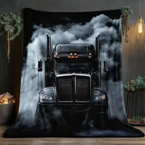 Black Big Rig Semi Truck With Smoke Print Flannel Blanket Cooling Blanket Homegoods Soft Cozy For Bedroom Living Room For Truckers Trucker Dad Trucker Fans Gift tiktokshopspringglowup