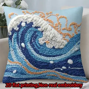 2D flat print 1pc short plush decoration single-sided pillowcase waves foam embroidery thread non-real embroidery Machine washable multi-size pillowcase suitable for bedrooms living room sofa(excluding pillow core)