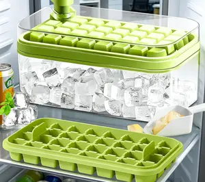 32 Cavity Press Release Ice Cube Molds, 1 Pack Freezer Ice Trays with Airtight Lid & Storage Bin, Small Square Ice Cube Maker for Cocktails Beverages (Green) SummerWins DealsforYouDays