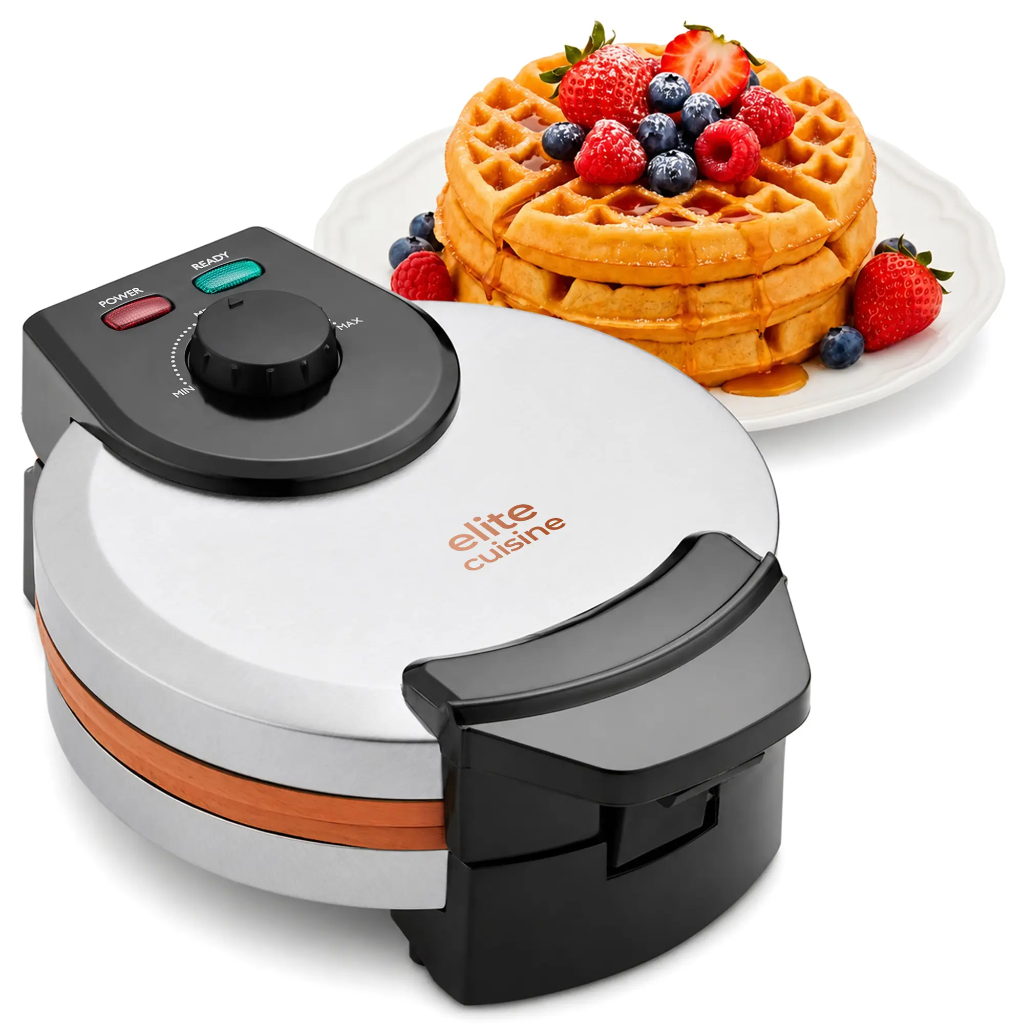Elite Cuisine EWML0062 Belgian Waffle Maker With PFAS-Free CeramiCrisp Ceramic Nonstick Plates