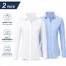 2-Pack Siliteelon Wrinkle-Free Modal Button Down Shirts for Women Essential Classic Basic Slim Fit Collared Dress Shirt Work Business Casual Office Outfit Long Sleeve Blouse Tops Interview Teacher Fall Winter Outfit