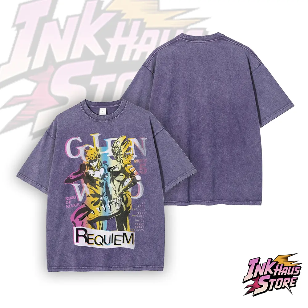 Giorno & G.E.R. from *JoJo's Bizarre Adventure: Golden Wind* -- Short Sleeve Cotton Unisex Retro Wash Tee