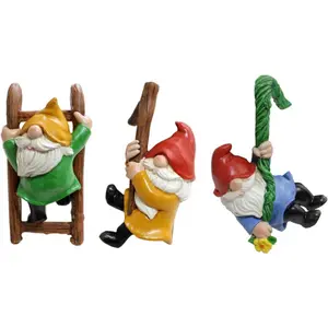 3Pack Climbing Gnome Figurines Flower Pot Hugger, Resin Hanging Gnomes Statue Outdoor Decor Fence Ornaments for Patio Lawn Garden Yard - Home Improvement.