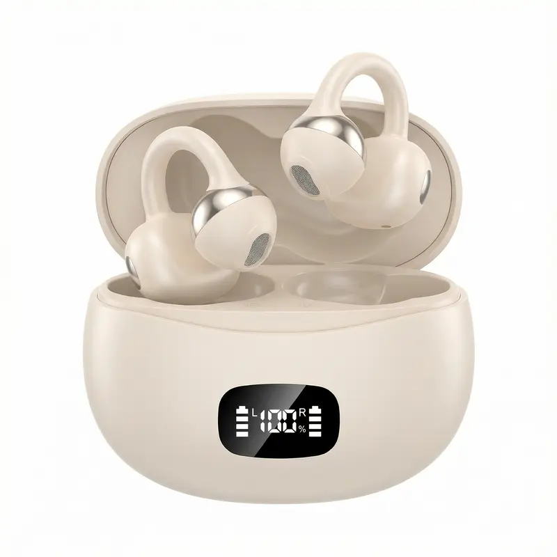 Fluffdrip New YXG-20 Ear Cuff Earphones, 6H Single Playtime (20H+ with Case), All-Day Comfort Clip-On Design, LED Power Display