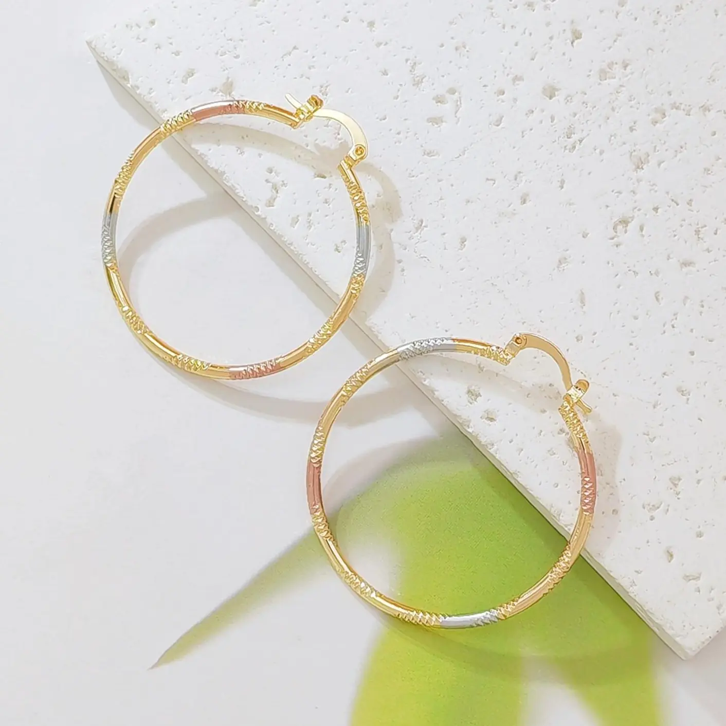Gold Hoop Earrings for Women, 14K Gold Plated Textured Thin Hoop Earrings, Lightweight Twisted Ribbed Huggie Earrings, Minimalist Everyday Jewelry Gift