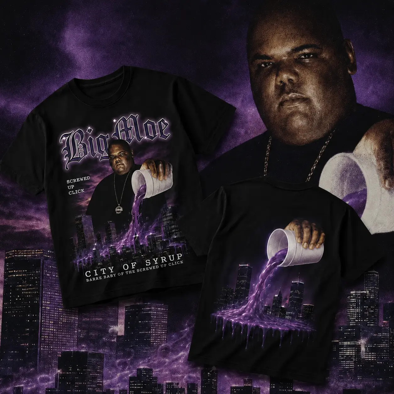 Big Moe Heavy Cotton Unisex Graphic T-Shirt Hoodie Houston Texas Screwed Up Click DJ Screw 713 Crewneck Tee, Vintage Streetwear Graphic T-Shirt