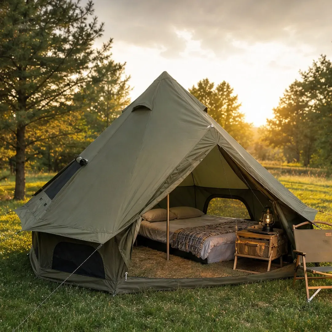 13.1FT Bell Tent Green Waterproof Glamping Yurt Tent with Stove Jack for 8 Person Family Camping Outdoor Parties Oxford Fabric 4 Season Pop Up Shelter, Green Color Options, oxford fabric Material, Product Weight: 33.07 lb, Color: Green