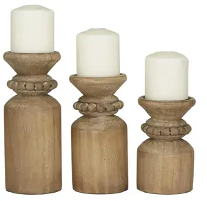 3 Candle Brown Wood Candle Holder, Set of 3