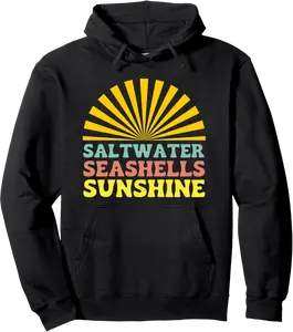 Saltwater Seashells Sunshine Funny Summer Vacation Beachy Pullover Hoodie - Briannama Shop 44B0F28GDR8T
