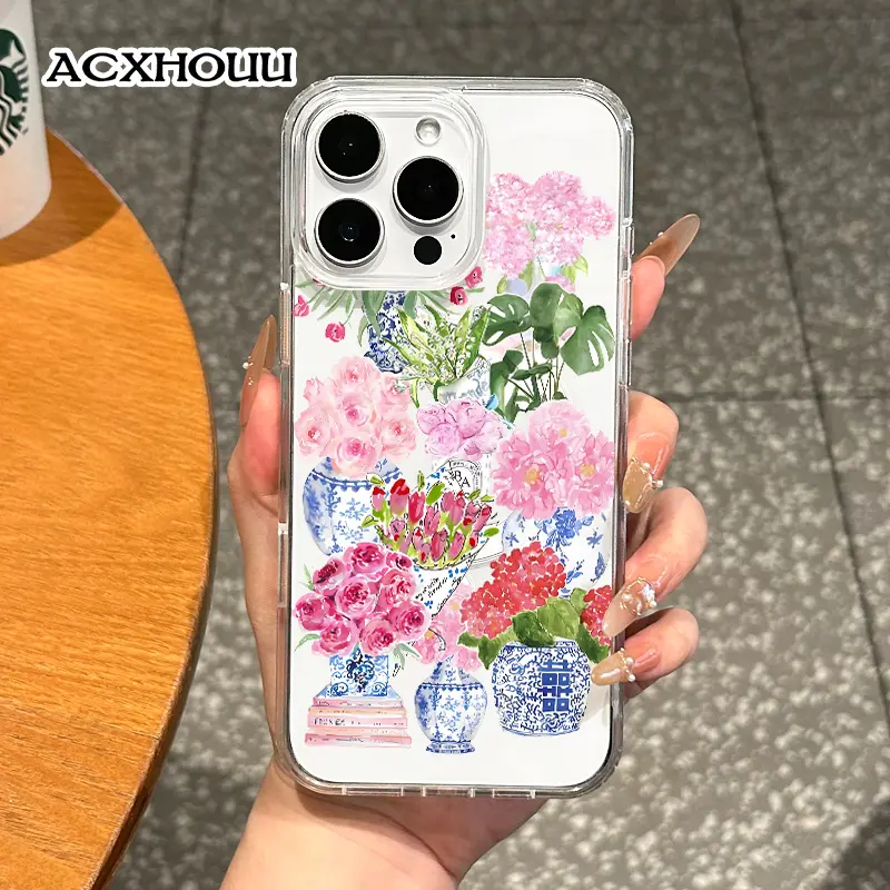 Girly MagSafe Smartphone Case for iPhone 11/12/13/14/15/16/17 Pro Max, Blue & White Vase Florals Soft Girl Aesthetic, TPU Slim Fit Handheld Devices Protection, Drop-Resistance, Wireless Charging Compatible, Lightweight Mobile Accessory, Casing