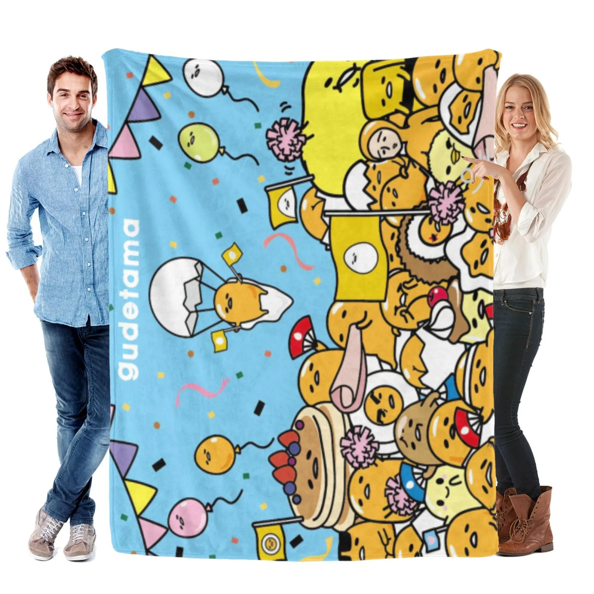 [SummerVibes] SANRIO Gudetama Festival Soft Flannel Blanket, Vibrant 2D Cartoon Print Throw for Home, Couch & Office Nap