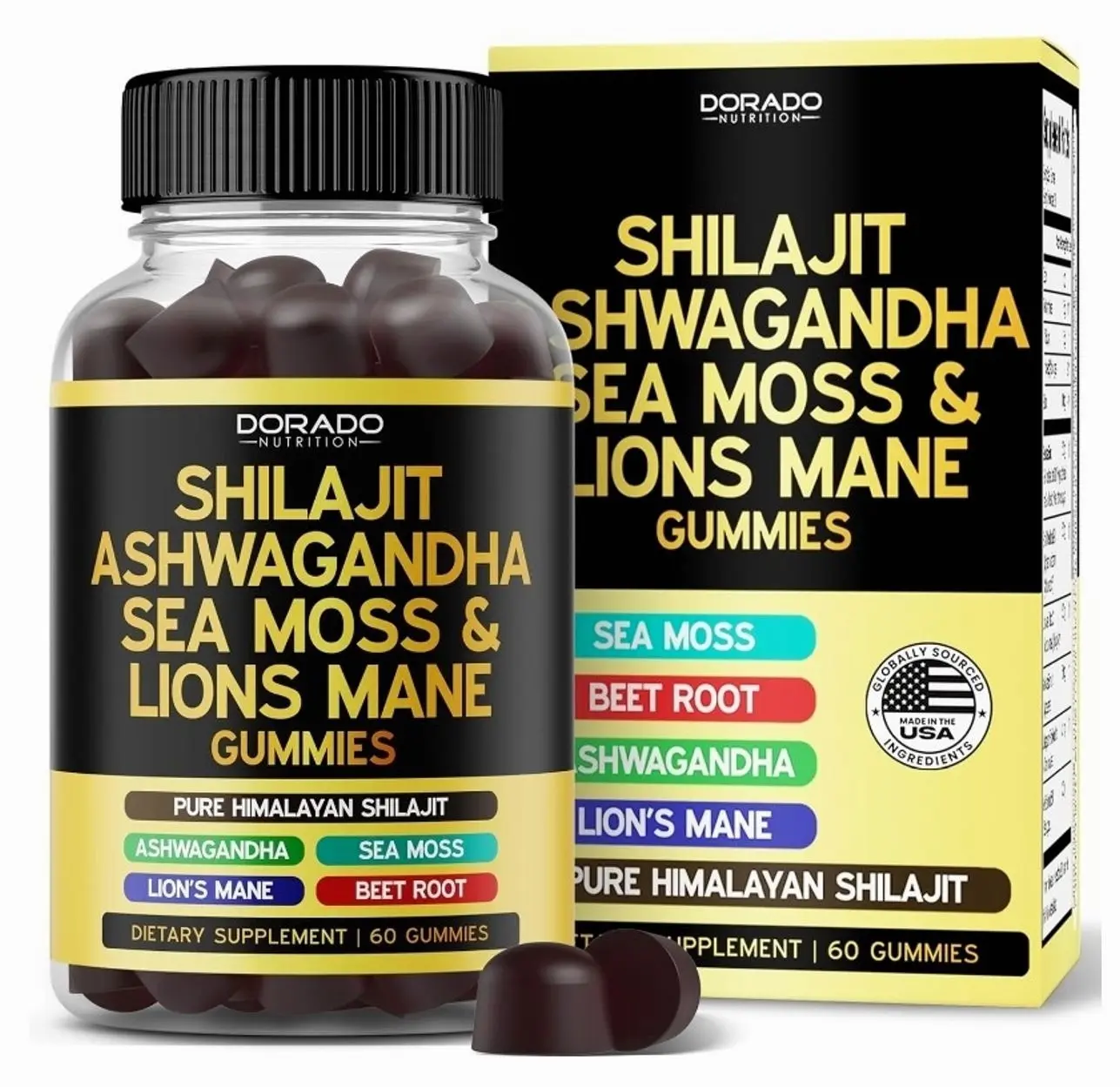 Shilajit Gummies with Sea Moss, Ashwagandha & Lions Mane - For Men & Women, Energy & Immunity Support - Third Party Tested, Vegan Safe, NON GMO & Made in USA (60 Gummies)