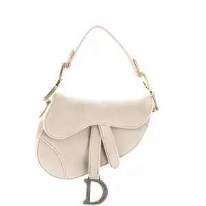Pre-owned Dior Crystal, Velvet Shoulder Bags Christian Saddle Handbag Velvet with Crystals Mini by Rebag