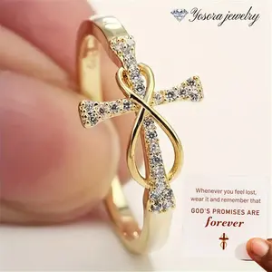 Cubic Zirconia Cross Infinity Ring Promise, Infinity Eternal Love Knot Ring for Men and Women