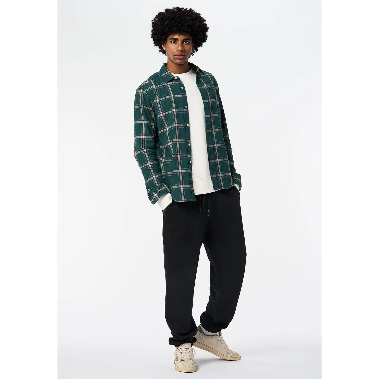 Sago Men's Long Sleeve Plaid Shirt, Deep Teal - BM24689