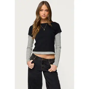 Layered Stripey Long Sleeve T Shirt