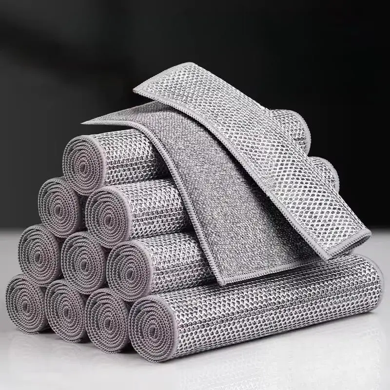 Steel Wire Dishcloths Silver Non-Scratch No Odor Reusable Dishwashing Rags Multipurpose Cleaning Pads for Kitchen Sink Pots Pans Bathroom Home Essentials (Set of 10)