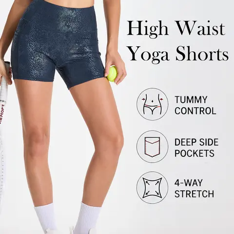THE GYM PEOPLE Women's High Rise Quick Dry Polyester Blend Yoga Biker Shorts - Tummy Control, Athleisure, Multi-Size Spandex Shorts with Deep Side Pockets for Running, Gym Activewear