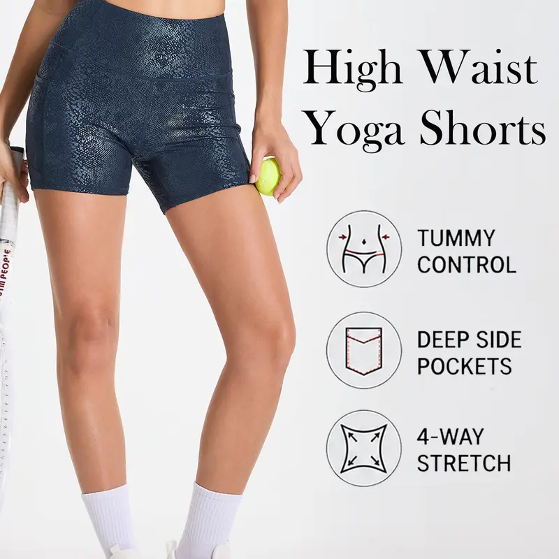 THE GYM PEOPLE Women's High Rise Quick Dry Polyester Blend Yoga Biker Shorts - Tummy Control, Athleisure, Multi-Size Spandex Shorts with Deep Side Pockets for Running, Gym Activewear