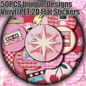 50PCS Trending Cover Aesthetic Stickers Pack, Viral Style Eye-Catching Design Illustration Vinyl Stickers for Scrapbooking, Journal, Planner, Album, Laptop, Water Bottle, Phone Case, DIY Craft Decoration, Gift Wrapping, Packaging Labels