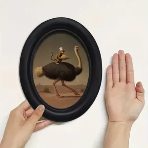 1 count Ostrich & Monkey at End Retro 3D Wooden Picture Frame（6.8 * 8.7inch - Horizontal Oval Wall or table Display with Interchangeable Photos, Farmhouse Decor, Animal Theme Picture Frame for home, for living Room, Bedroom, Kitchen - Wood Frame