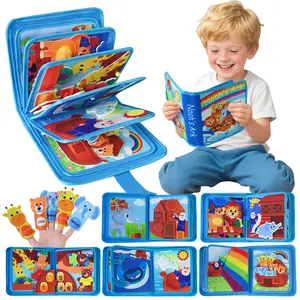 1 piece of children's sensory busy board book, outdoor travel felt story book with 6 hand puppets, school education supplies new word cards, family interactive game 3D cloth book, study toys/holiday gifts for boys and girls