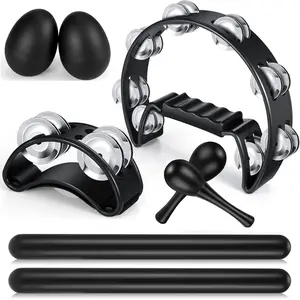 Adult Tambourine Set,Half Moon Tambourine,Rhythm Sticks,Handheld Bells Musical Instrument,Hand Percussion Set For Church, School, Party, Karaoke.8 Pcs,10 Pcs.