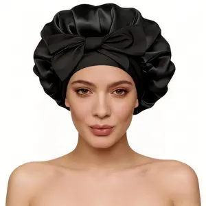 Satin Sleep Bonnet with Bow – Pink/Black Option, Soft Night Cap for Hair Care, Sleep & Cozy Self-Care Routine (1PC) comb tail Hat Comfortable