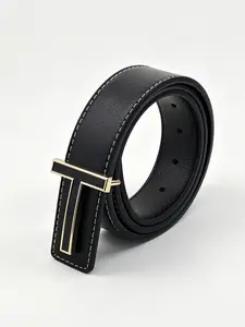 Light Gold T-Shape Casual Business Men's Belt, New PU Leather Belt, Suitable for Jeans and Wide Leg Pants, All Seasons Wear