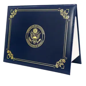 US Citizenship Certificate Holder Faux Leather Navy Blue Padded with Gold Foil Seal & Clear Ribbons for 2017-2026Certificates Organiser Plastic Leaf