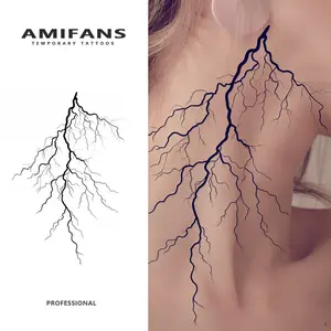 AMIFANS Temporary Tattoo Black Lightning Streak, Semi Permanent Tattoo, Lasting 1-2 Weeks Tattoo, Juice Tattoo, Realistic Tattoo, Romantic Tattoo, Fake Tattoo, Tattoo Stickers, Waterproof, Authentic Tattoo Look, Niche Design Tattoo, Fruit Tattoo