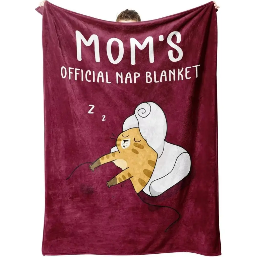 Mom's Nap Adult Blanket Kids Blanket, Cute Cat Sleeping Flannel Air Conditioner Blanket, Soft Cozy Throw Blanket for Sofa Bed Couch, Mother's Day Gift Blanket for Home Bedroom Decor, All Season Comfort Blanket