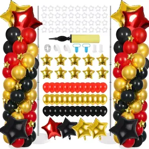 Black Gold and Red Balloons Decorations Balloon Column Stand Kits with 4 Stars Movie Night Arch Balloons for Wedding Baby Shower Birthday Decorations