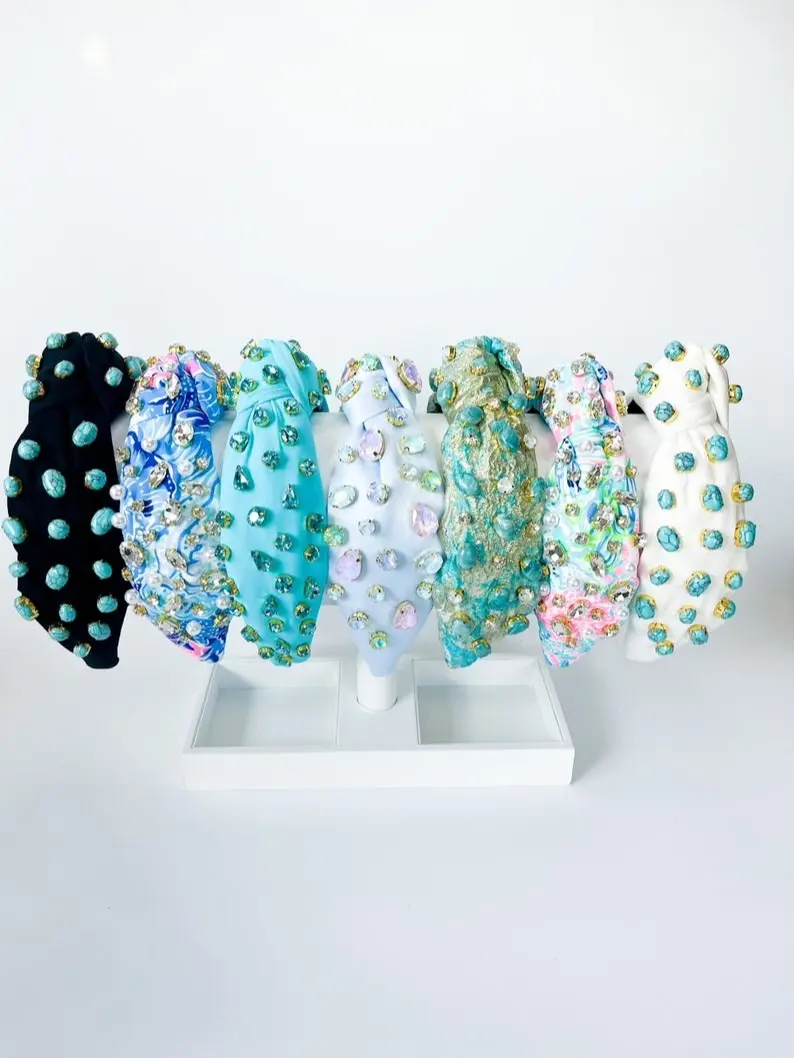 Gemstone Embellished Headband, Turquoise Vacation Headbands