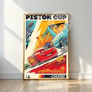Lightning McQueen Piston Cup Poster: Vintage Cars Movie Art 