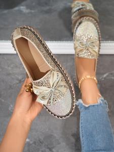 women's fashionable glittering slip on loafers, casual comfortable thick sole walking shoes, all-match commuter shoes for work & daily wear, girl