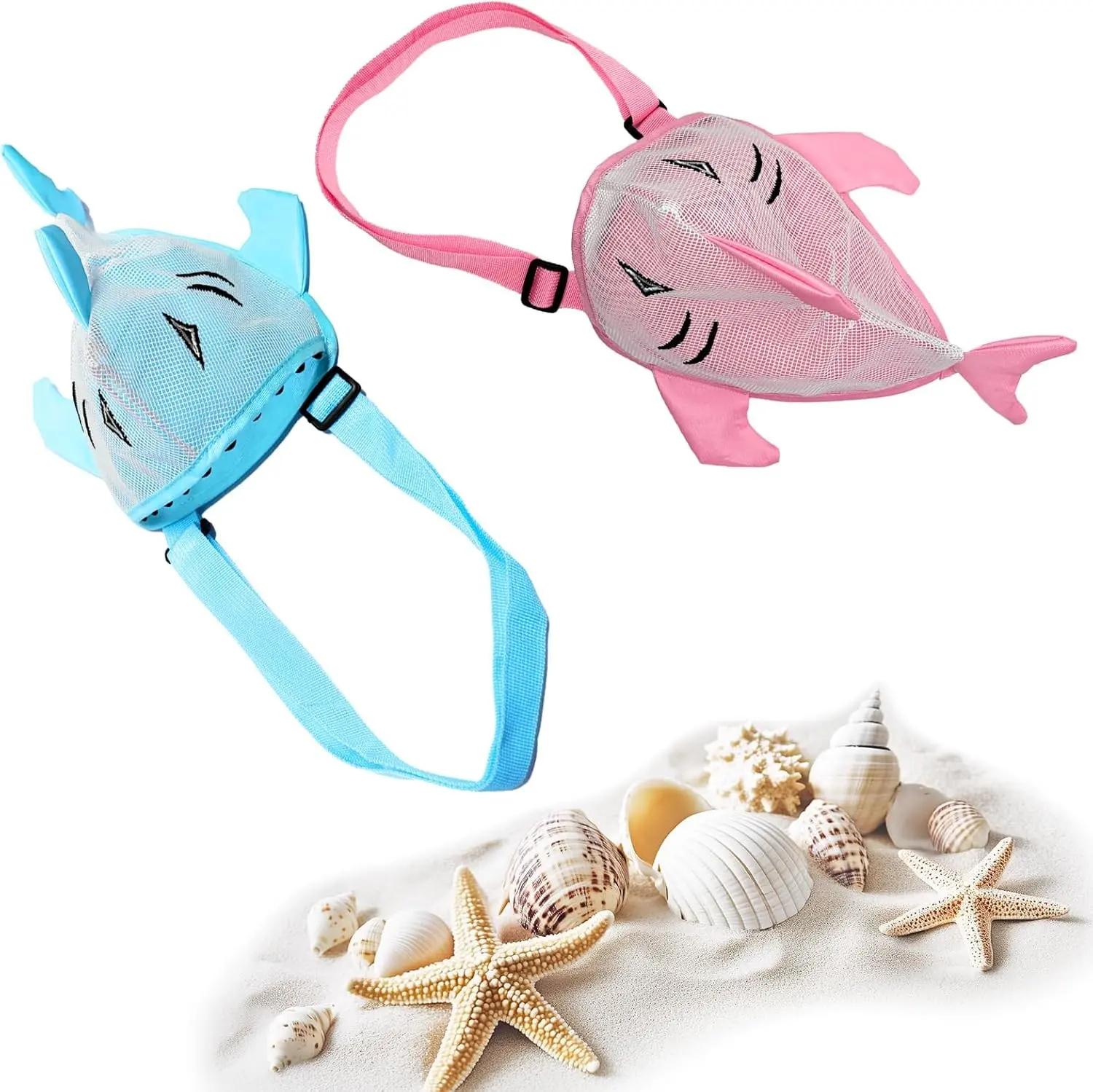 Sea Shell Bags for Beach, Mesh Seashell Holder,Shelling Collecting Tools Travel Sand Toys Storage Bucket (2, Pink)