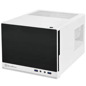 Silver Stone Technologies White Mini-DTX Small Form Factor PC Case - 10" h x 12" w x 14", 1 audio port, elevated standoff for motherboard back side components, supports 2.5 & 3.5 hard drives, standard-length expansion cards, 10" H X 12" W X 14" L
