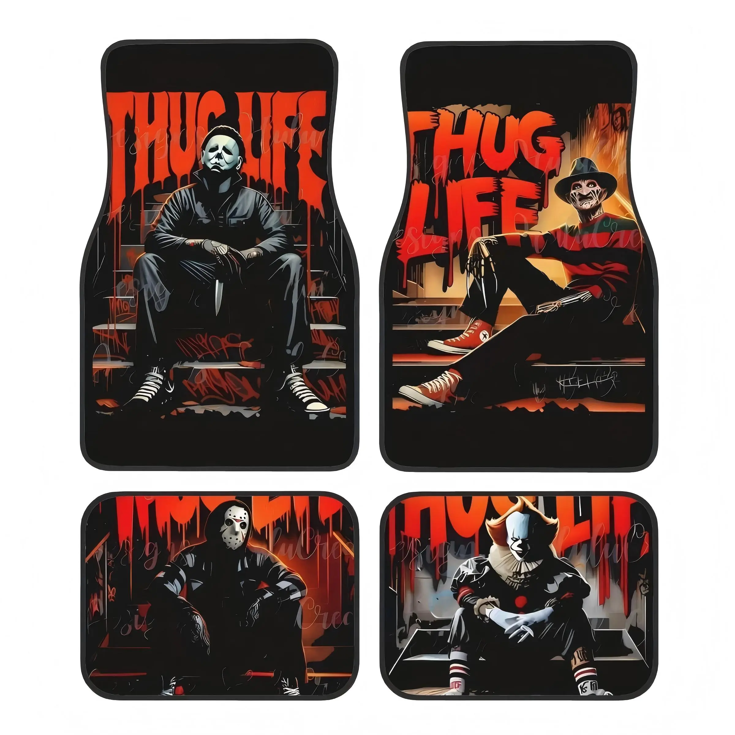 Universal Thug Life Car Floor Mats Set of 4, Premium Synthetic Rubber, Non-Slip & Waterproof, Easy to Clean, Fits Most Vehicles, Car Interior Accessory, Floor Mats For Car, Interior Car Accessories