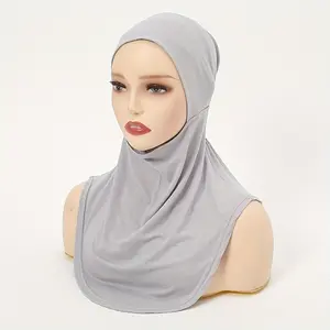 Solid Color Elastic Instant Hijab Cap Thin Breathable Pullover Cap Casual Outdoor Windproof Sunscreen Head Wrap For Women-GSE54