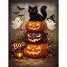 GemZono 5D Round Diamond Painting Kit, 12x16in Jack O’ Lantern-Witch Hat-Glitter Star Dark Background, Mixed Textile Halloween Wall Art Decor Gift (for Graduations) with 5 Self-Sealing Bags, 20% Extra Beads, 1 Diamond Pen, 1 New Design Plastic Tray