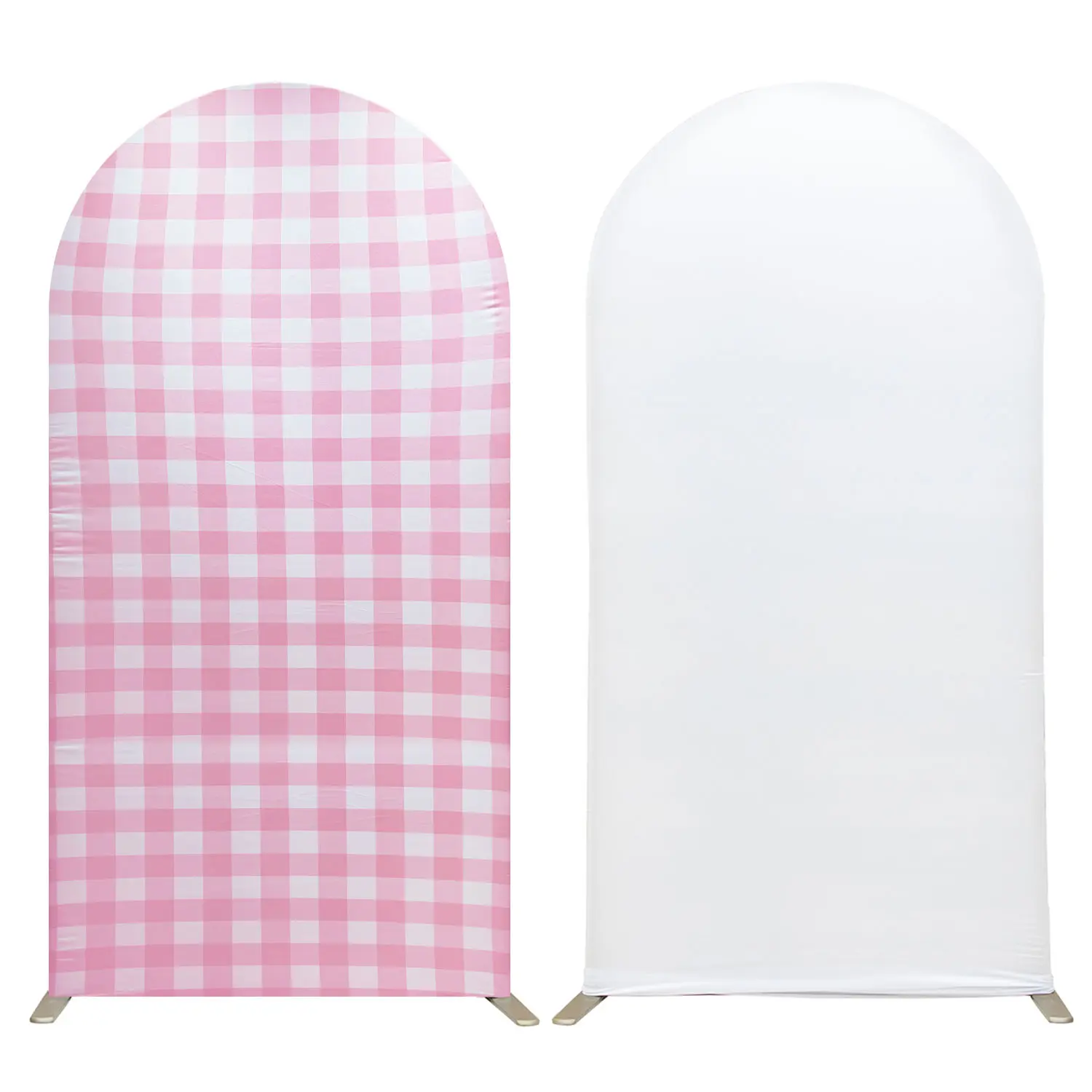 Pink White Gingham Arch Backdrop Covers, 6.6 Ft Pink Stretchy Arch Backdrop Stand Covers, Photography Background Plaid Arch Stand Covers for Wedding Birthday Baby Shower Party Decor
