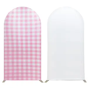 Pink White Gingham Arch Backdrop Covers, 6.6 Ft Pink Stretchy Arch Backdrop Stand Covers, Photography Background Plaid Arch Stand Covers for Wedding Birthday Baby Shower Party Decor