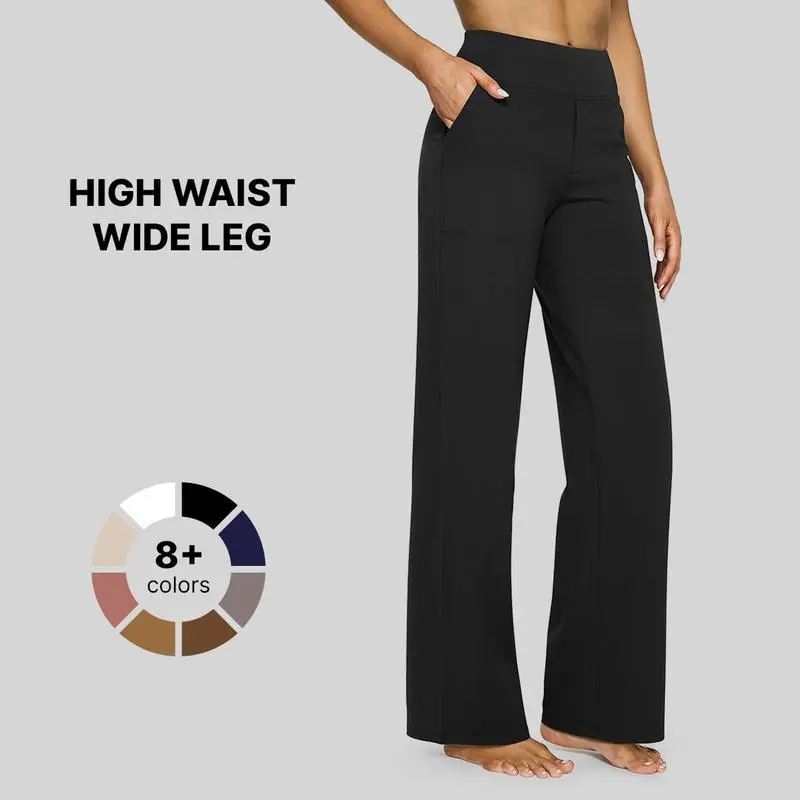 Women's High-Waist Flare Leggings - Yoga Wear with Functional Pockets, Stretch Moisture-Wick Casual Sweatpants, Flattering Fit, All-Season Minimalist Basic Athletic Bottoms for Petite/Tall Sizes