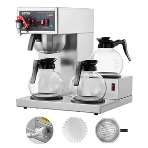 【Summervibes】VEVOR 12 Cups Commercial Drip Coffee Maker,  Coffee Maker Machine with 3 Glass Carafes and 3 Warmer Plates, Stainless Steel Pour Over Coffee Brewer for Restaurant, Office, CafeB