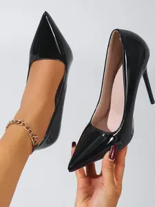 Vintage Pointed Toe High Heel Party Shoes, New Spring Autumn Colorblock Stiletto Pumps, Mirror Fashion High Heels, Elegant Formal Dress Shoes