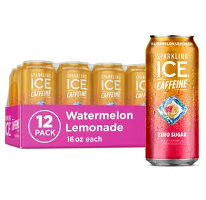 Sparkling Ice Caffeine Watermelon Lemonade Sparkling Water with Caffeine, Zero Sugar, with Antioxidants and Vitamins,16 fl oz Cans (Pack Of 12)
