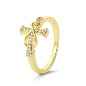 Woven Light Luxury Dainty Cross Ring  Gold Plated Ring with Sparkling CZ, Hypoallergenic & Minimalist Faith Jewelry for Everyday Elegance Daily Wear