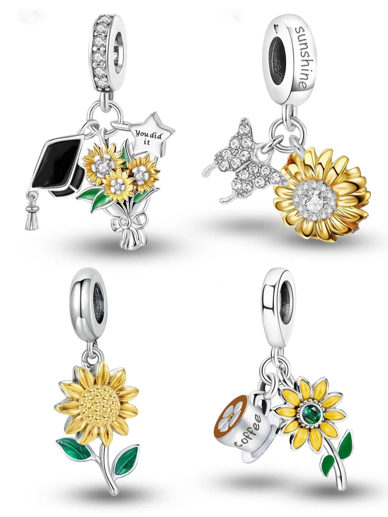 Sunflower & Butterfly Design Charms, Diy With Charms, Fashionable Pendant for Bracelet & Necklace, Diy Jewelry Making Kit for Women & Girls, Diy Pendants, Diy Jewelry Accessories, Diy Jewelry Decoration